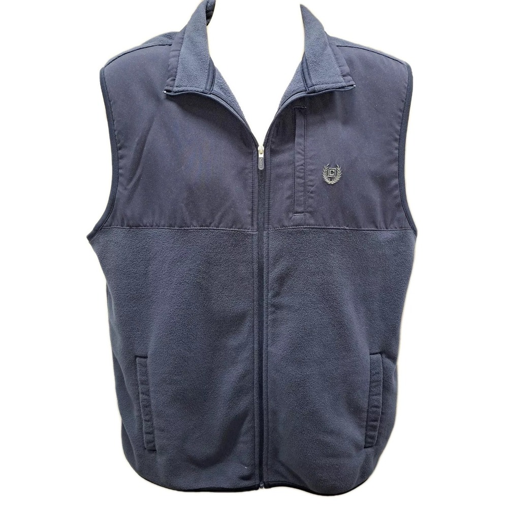 Chaps Mens Fleece Vest Size Large Blue Full Zip Grandpa Core